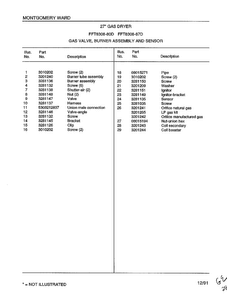 Gas Dryer-gas Valve-burner Assembly Page 2 Diagram and Parts List for 8308-80D  Frigidaire Dryer