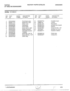 Parts List Diagram and Parts List for 61-1043-10  Frigidaire Dishwasher