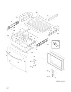 Freezer Drawer, Baskets Diagram and Parts List for 25370342419  Kenmore Refrigerator