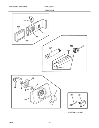 Controls Diagram and Parts List for LGHK2336TF4  Frigidaire Refrigerator