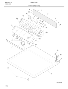 Controls/Top Panel Diagram and Parts List for FER341ZAS2  Frigidaire Dryer