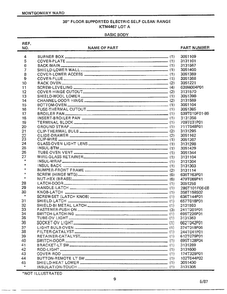 Basic Body Page 2 Diagram and Parts List for 4467A  Frigidaire Range