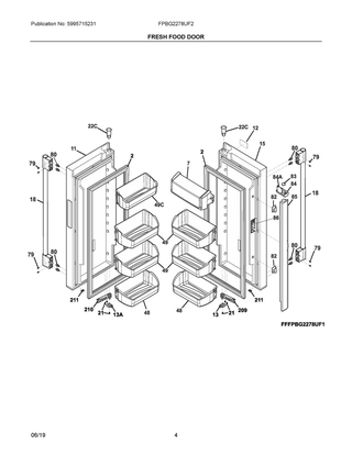 Fresh Food Door Diagram and Parts List for FPBG2278UF2  Frigidaire Refrigerator