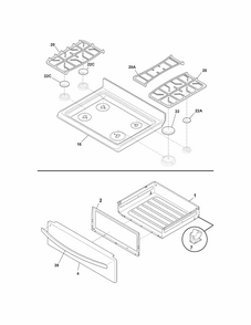 Top/drawer Diagram and Parts List for 79072603013  Kenmore Range