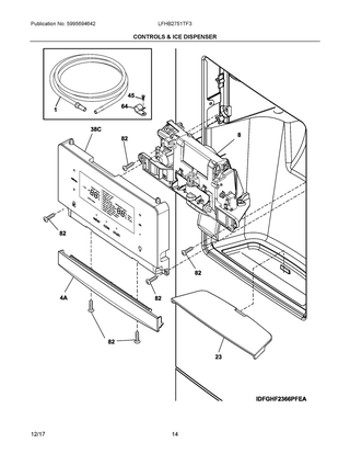 Controls & Ice Dispenser Diagram and Parts List for LFHB2751TF3  Frigidaire Refrigerator