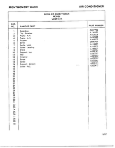 Air Conditioner Page 10 Diagram and Parts List for 5187A  Frigidaire Air Conditioner