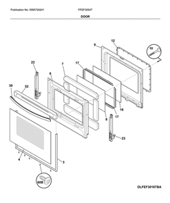 Door Diagram and Parts List for FFEF3054TBM  Frigidaire Range