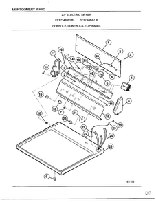 Console, Controls, Top Panel Diagram and Parts List for 7348B  Frigidaire Dryer