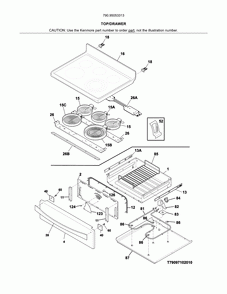 Top/drawer Diagram and Parts List for 79095053313  Kenmore Range