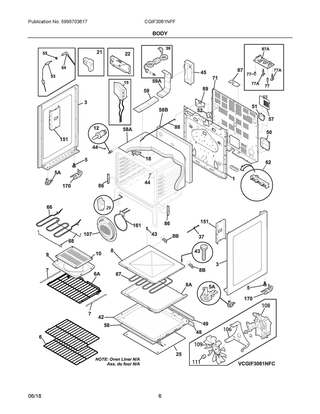 Body Diagram and Parts List for CGIF3061NFF  Frigidaire Range
