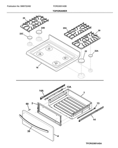 Top/Drawer Diagram and Parts List for FCRG3051ASB  Frigidaire Range