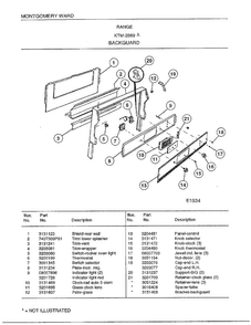 Range/backguard Diagram and Parts List for 2889A  Frigidaire Range