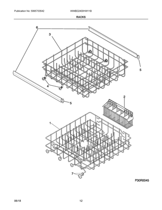 Racks Diagram and Parts List for WWBD2400HW11B  Frigidaire Dishwasher