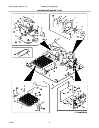 Compressor Compartment Diagram and Parts List for E24WC50QS1  Frigidaire Wine and Beverage Cooler