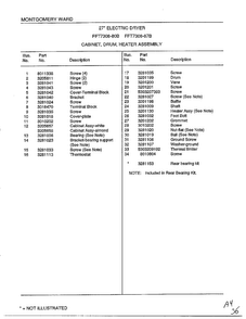 Cabinet, Drum, Heater Assembly Page 2 Diagram and Parts List for 7308B  Frigidaire Dryer