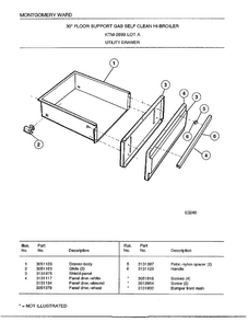 Utility Drawer Diagram and Parts List for 2899A  Frigidaire Range