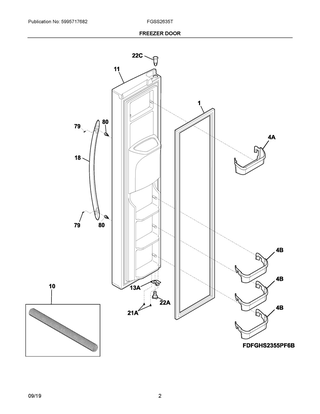 Freezer Door Diagram and Parts List for FGSS2635TP8  Frigidaire Refrigerator