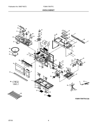 Oven,cabinet Diagram and Parts List for FGMV176NTFC  Frigidaire Microwave