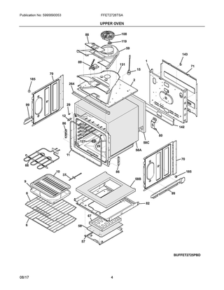 Upper Oven Diagram and Parts List for FFET2726TSA  Frigidaire Wall Oven