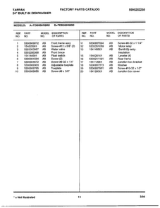 24" Built-in Dishwasher Page 11 Diagram and Parts List for 68-1085  Frigidaire Dishwasher