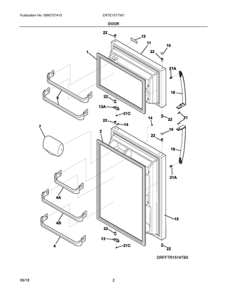 Door Diagram and Parts List for CRTE151TW1  Frigidaire Refrigerator