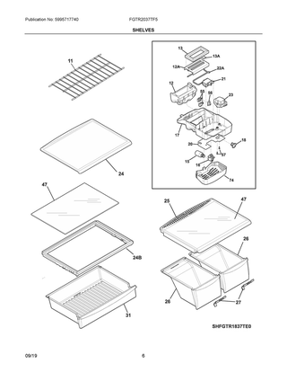 Shelves Diagram and Parts List for FGTR2037TF5  Frigidaire Refrigerator