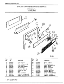 Backguard Diagram and Parts List for 4829A  Frigidaire Range
