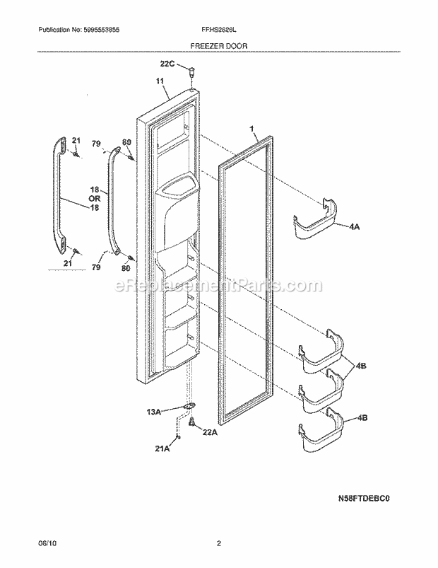 Freezer Door Diagram and Parts List for FFHS2626LP0  Frigidaire Refrigerator