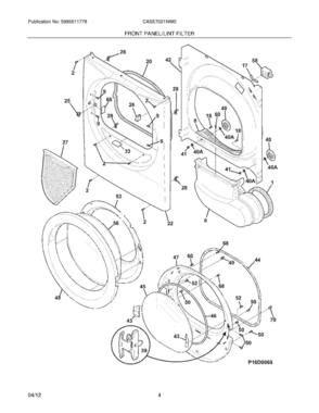 05 - FRONT PANEL/LINT Diagram and Parts List for CASE7021NW0  Frigidaire Dryer