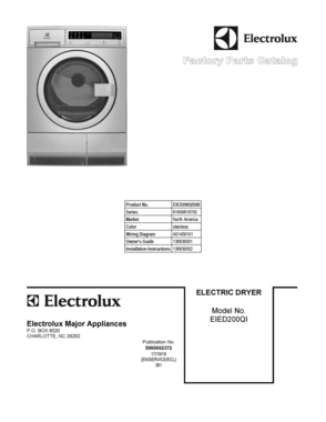 01 - COVER SHEET Diagram and Parts List for EIED200QIS00  Frigidaire Dryer