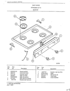 Maintop Diagram and Parts List for 2828A  Frigidaire Range