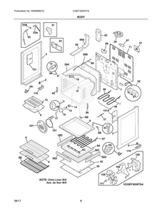 Body Diagram and Parts List for CGEF3059TFA  Frigidaire Range