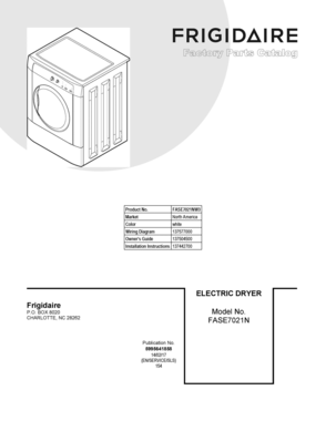 01 - COVER SHEET Diagram and Parts List for FASE7021NW3  Frigidaire Dryer