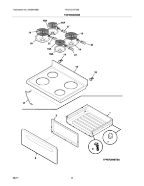 04 - TOP/DRAWER Diagram and Parts List for FFEF3016TMB  Frigidaire Range