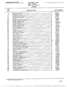 Cabinet Page 2 Diagram and Parts List for 85058-7A  Frigidaire Freezer