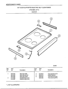 Maintop Diagram and Parts List for 4899A  Frigidaire Range
