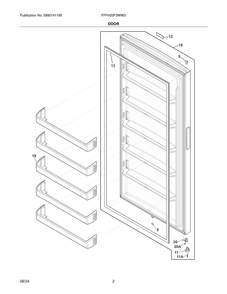 Door Diagram and Parts List for FFFH20F3WW3  Frigidaire Freezer