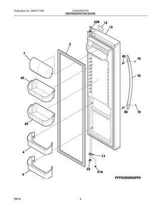 Refrigerator Door Diagram and Parts List for FGSS2635TF9  Frigidaire Refrigerator
