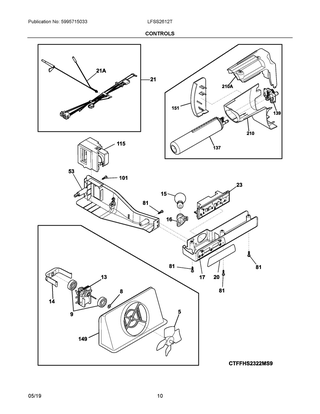 Controls Diagram and Parts List for LFSS2612TD1  Frigidaire Refrigerator