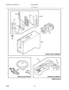 Ice Maker Diagram and Parts List for PRFC2383AFD  Frigidaire Refrigerator