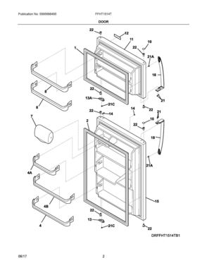 02 - DOOR Diagram and Parts List for FFHT1514TB1  Frigidaire Refrigerator