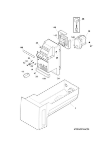 Ice Container Diagram and Parts List for 25370443413  Kenmore Refrigerator