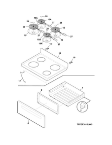 Top/drawer Diagram and Parts List for CWEF3007TWA  Frigidaire Range