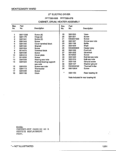 Cabinet/drum/heater Assembly Page 2 Diagram and Parts List for 7289-80B  Frigidaire Dryer
