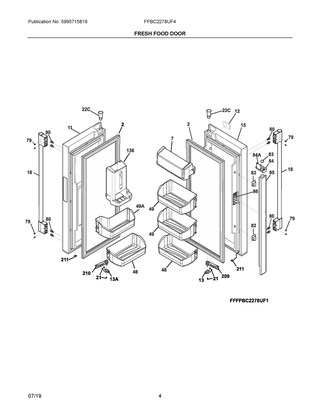 Fresh Food Door Diagram and Parts List for FPBC2278UF4  Frigidaire Refrigerator