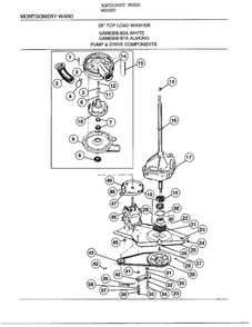 28` Top Load/pump/drive Components Diagram and Parts List for 6308A  Frigidaire Washer