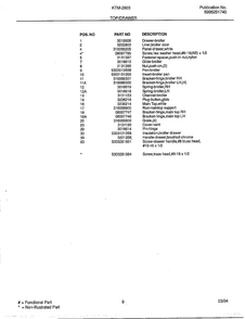 Top/drawer Page 2 Diagram and Parts List for KTM-2803  Frigidaire Range