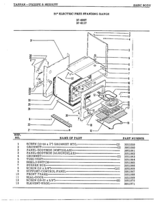 Basic Body Diagram and Parts List for 37-0117  Frigidaire Range