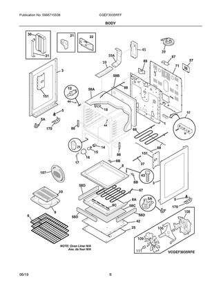 Body Diagram and Parts List for CGEF3035RFF  Frigidaire Range