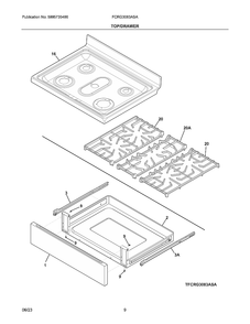 Top/Drawer Diagram and Parts List for FCRG3083ASA  Frigidaire Range